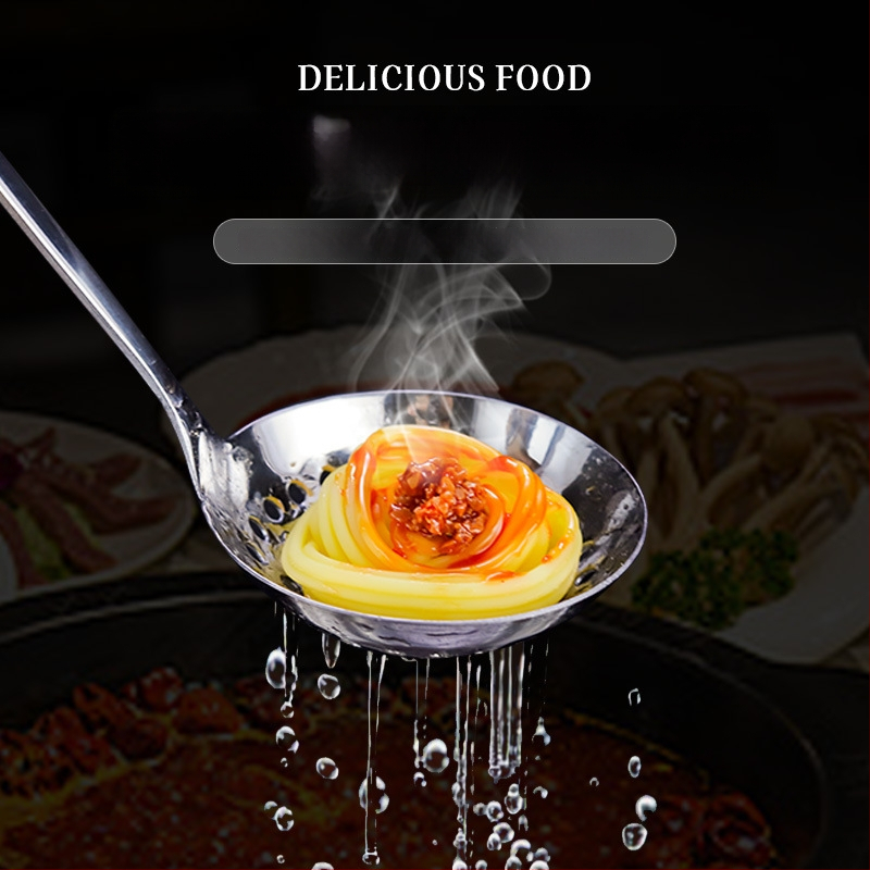 Toiduvalmistamise lusikas 304 roostevabast terasest, paksenenud pikk käepide, kuumade pannide jaoks, mitte-kleepuv, libisemisvastane, kõrge temperatuuritaluvus