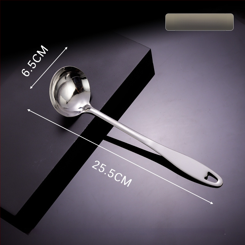 Toiduvalmistamise lusikas 304 roostevabast terasest, paksenenud pikk käepide, kuumade pannide jaoks, mitte-kleepuv, libisemisvastane, kõrge temperatuuritaluvus