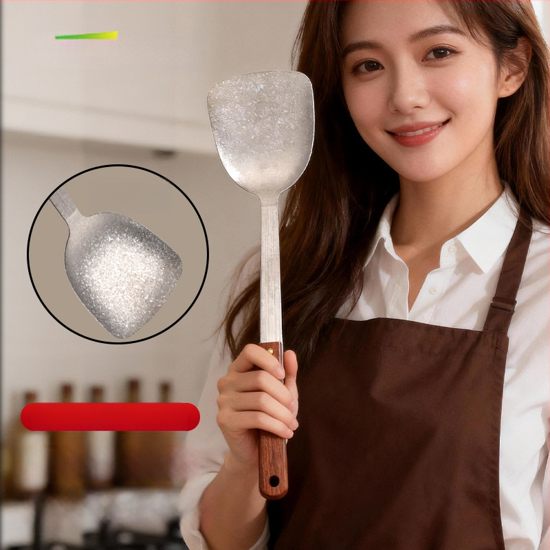 Puhast titaniumi lusikas ja spaatli komplekt roosipuu käepidemega, põletuste vastane disain, kahekohaline kerge köögitarvete komplekt