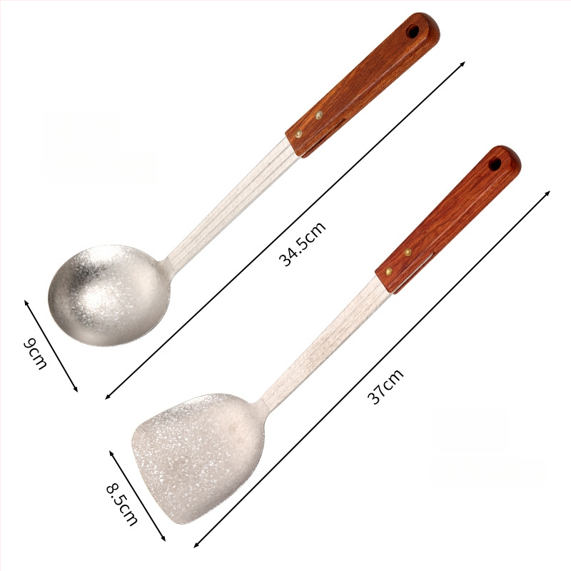 Puhast titaniumi lusikas ja spaatli komplekt roosipuu käepidemega, põletuste vastane disain, kahekohaline kerge köögitarvete komplekt