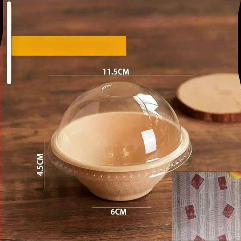 Apskrito popierinio desertinio dubenėlio su skylutėmis, talpa 220 ml, biologiškai skaidrus, lengvas prabangos stilius, pritaikomas