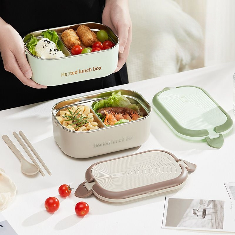 Cutie de prânz electrică portabilă cu încălzire fără apă, capacitate 1.1–1.2 L, 18 W, 220 V, vas interior din oțel inoxidabil 304, izolație cu două straturi