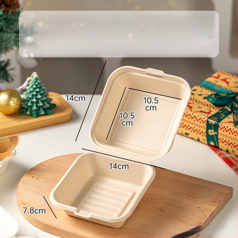 Cutie de tort de Crăciun, de unică folosință – material pulp, formă pătrată, stil degradabil, nu este potrivită pentru cuptor cu microunde, origine Zhejiang