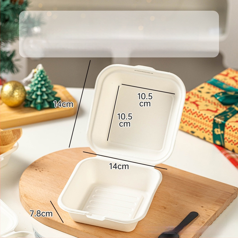 Cutie de tort de Crăciun, de unică folosință – material pulp, formă pătrată, stil degradabil, nu este potrivită pentru cuptor cu microunde, origine Zhejiang