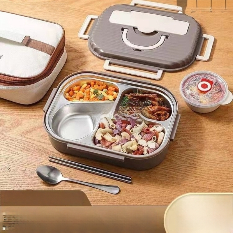 Изолирана кутия за обяд с капак, хранително безопасна 316 неръждаема стомана, четири слоя с разделени отделения, вместимост под 300 ml, преносима