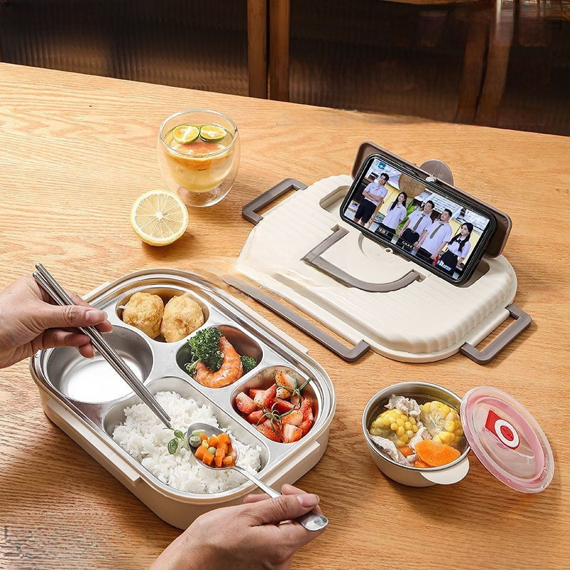 Изолирана кутия за обяд с капак, хранително безопасна 316 неръждаема стомана, четири слоя с разделени отделения, вместимост под 300 ml, преносима