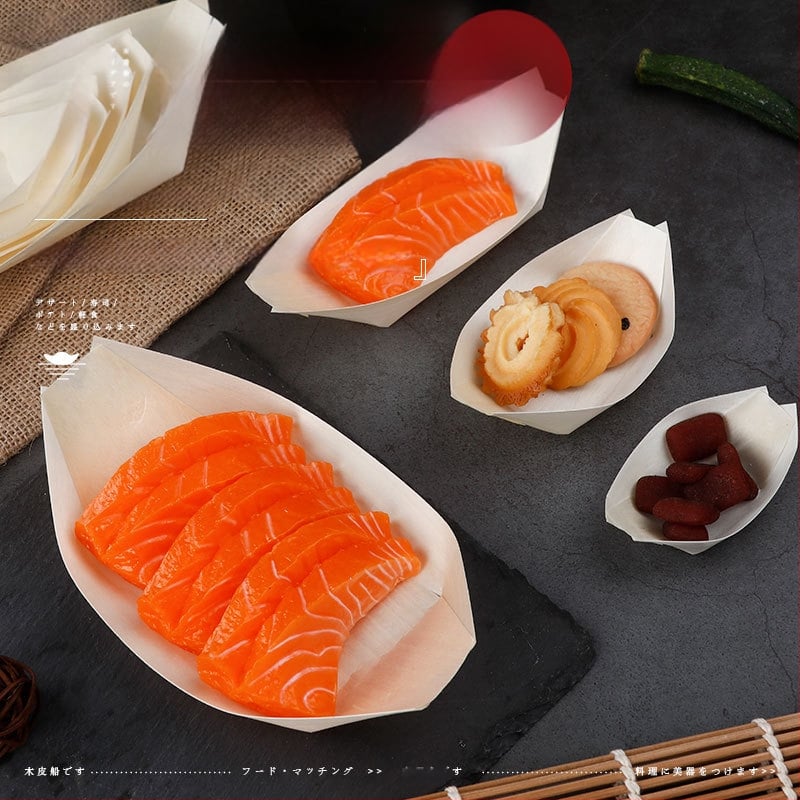 Medinė užkandžių dėžutė valties formos, pritaikoma, storis 36 mm, talpa 10