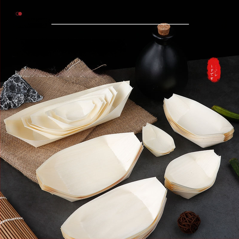 Medinė užkandžių dėžutė valties formos, pritaikoma, storis 36 mm, talpa 10