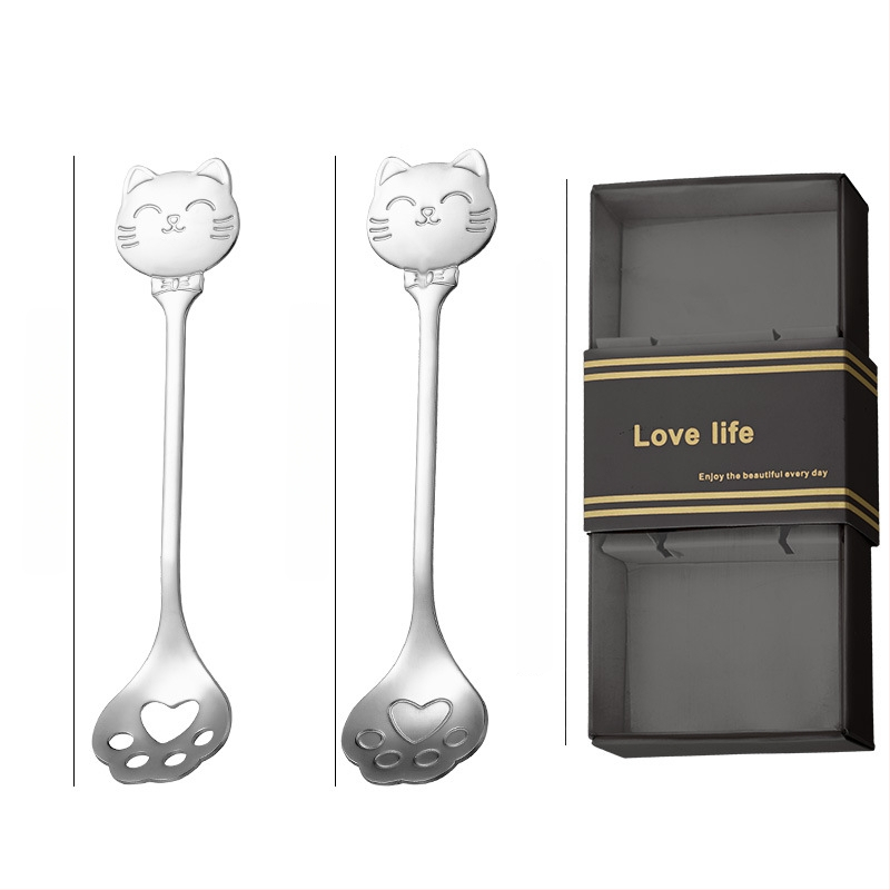 Kohvilus lusikas roostevabast terasest, kassikäpa mudel, karikatuuriline muster, armas stiil