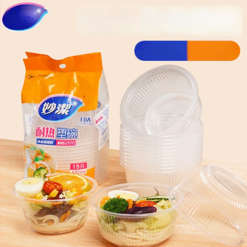 Miaojie ühekordselt kasutatav plastikust ümmargune kauss – ilma kaaneta, 420 ml/480 ml