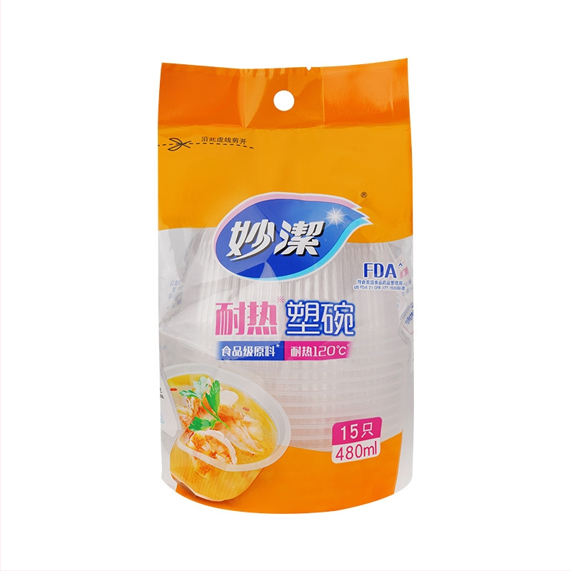 Miaojie ühekordselt kasutatav plastikust ümmargune kauss – ilma kaaneta, 420 ml/480 ml