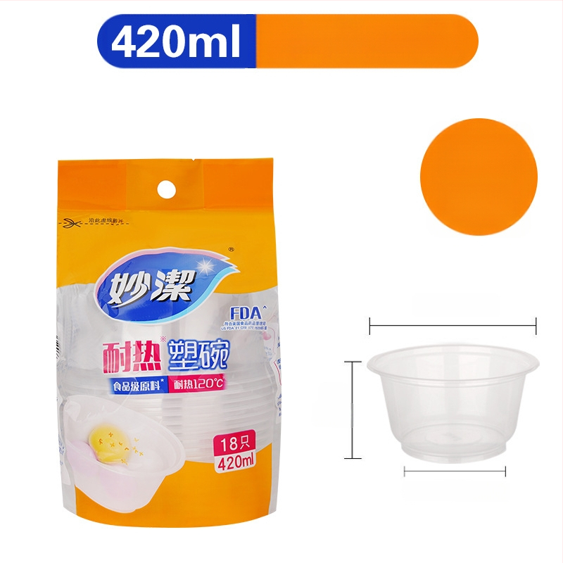 Miaojie ühekordselt kasutatav plastikust ümmargune kauss – ilma kaaneta, 420 ml/480 ml