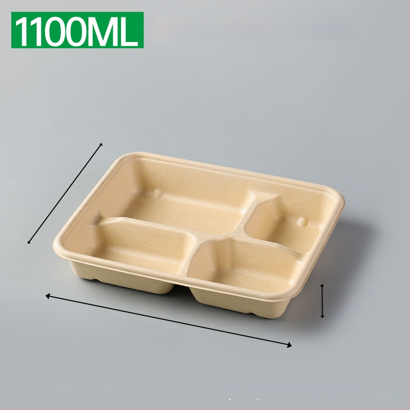 Cutie de prânz biodegradabilă, cu mai multe compartimente din pulpă de trestie de zahăr (3/4/5 compartimente), compatibilă cu cuptorul cu microunde, 25 buc./pachet
