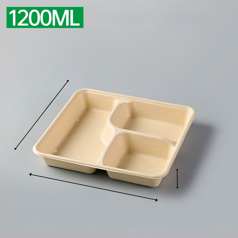 Cutie de prânz biodegradabilă, cu mai multe compartimente din pulpă de trestie de zahăr (3/4/5 compartimente), compatibilă cu cuptorul cu microunde, 25 buc./pachet