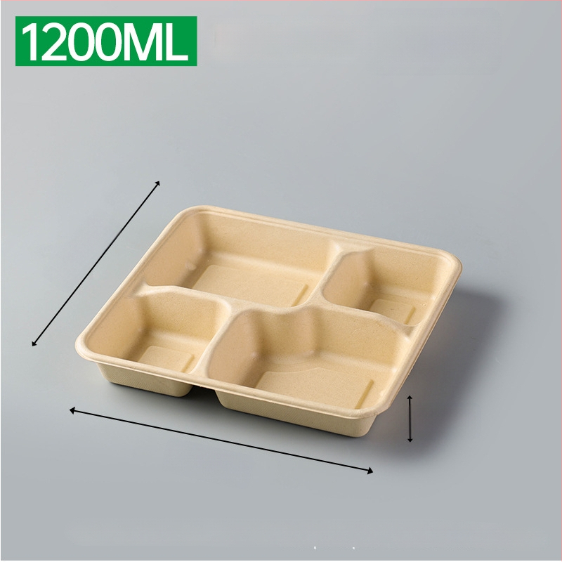 Cutie de prânz biodegradabilă, cu mai multe compartimente din pulpă de trestie de zahăr (3/4/5 compartimente), compatibilă cu cuptorul cu microunde, 25 buc./pachet