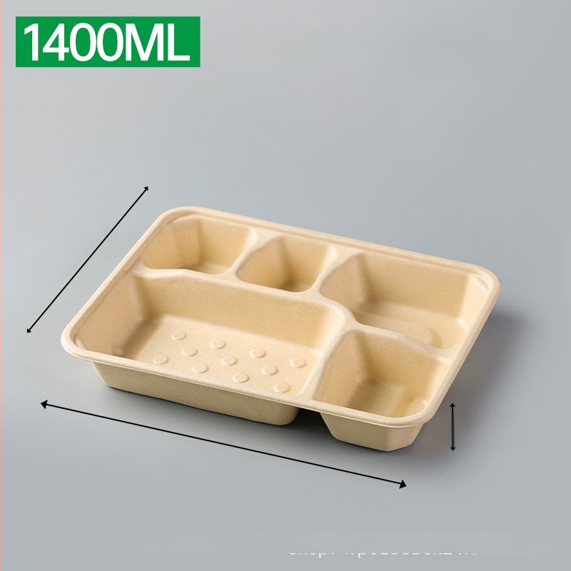 Cutie de prânz biodegradabilă, cu mai multe compartimente din pulpă de trestie de zahăr (3/4/5 compartimente), compatibilă cu cuptorul cu microunde, 25 buc./pachet