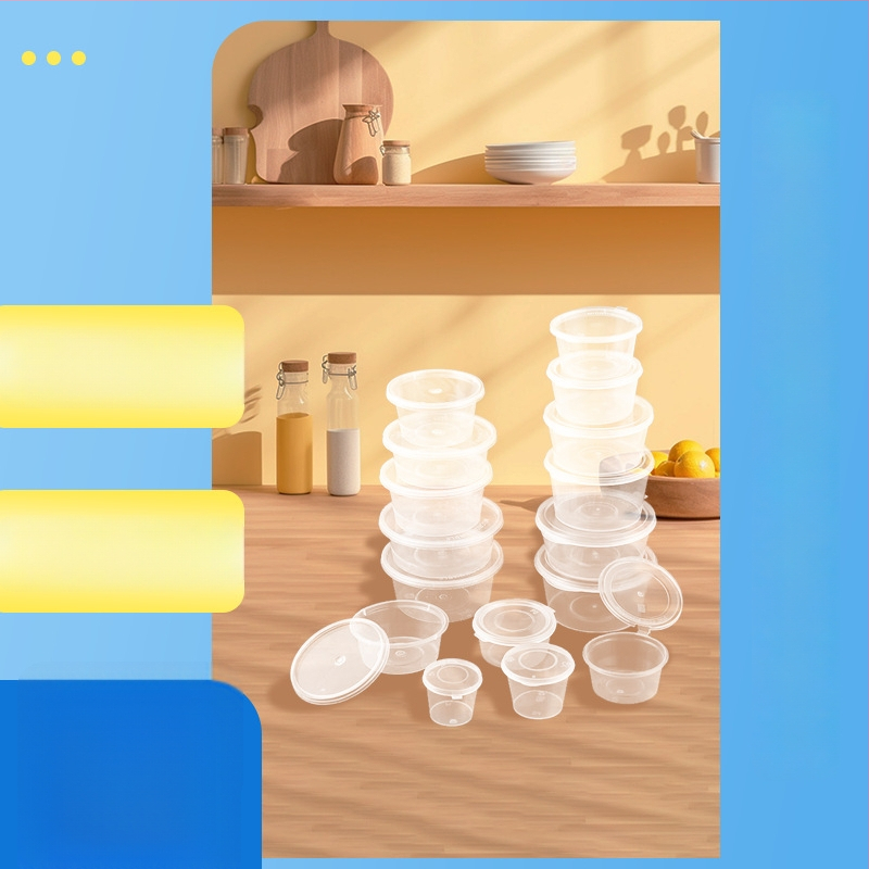 Еднократна кутия за сос за потапяне с интегриран контейнер и разделени отделения, PP пластмаса, налична в опаковки от 100, 1000 или 2000 броя