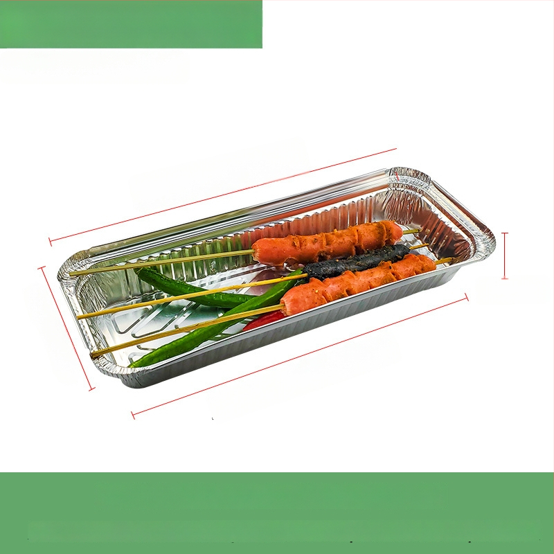 Ühekordne toidukauss alumiiniumfooliumist grillimiseks - ristkülikukujuline, 60 μm paksus, logotüübi trükk, 500 tk/pakk