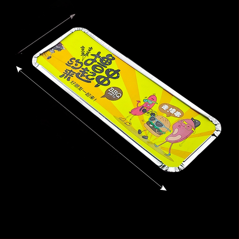 Ühekordne toidukauss alumiiniumfooliumist grillimiseks - ristkülikukujuline, 60 μm paksus, logotüübi trükk, 500 tk/pakk