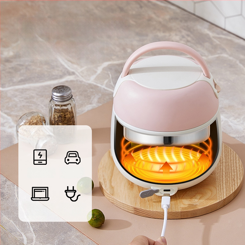 Cutie electrică pentru prânz cu încălzire fără apă, recipient interior din oțel inoxidabil 304, 20W, 220V, USB sau alimentare de mașină, păstrează caldă când este conectată