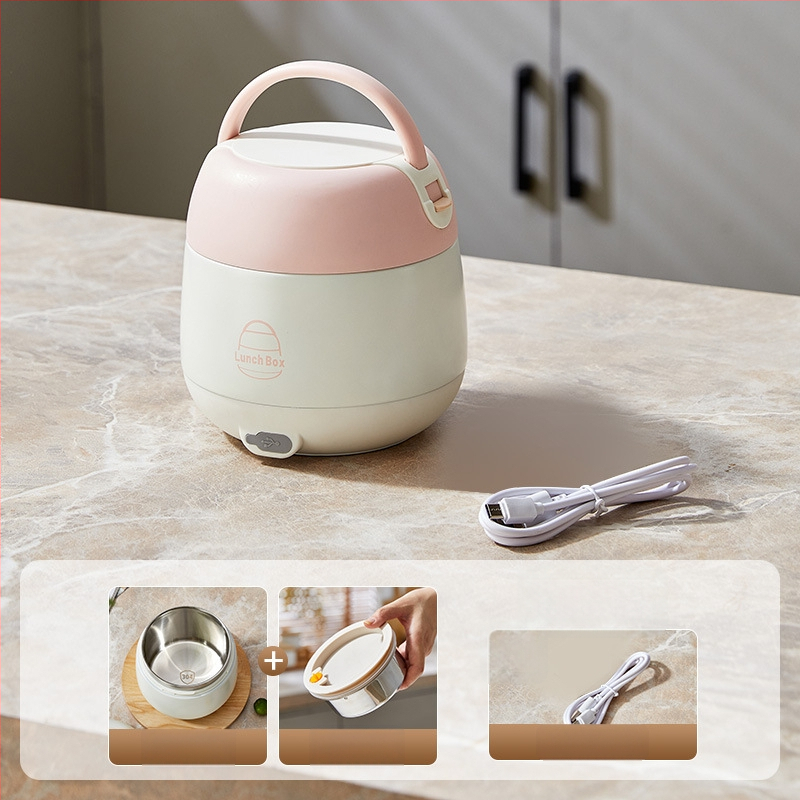 Cutie electrică pentru prânz cu încălzire fără apă, recipient interior din oțel inoxidabil 304, 20W, 220V, USB sau alimentare de mașină, păstrează caldă când este conectată