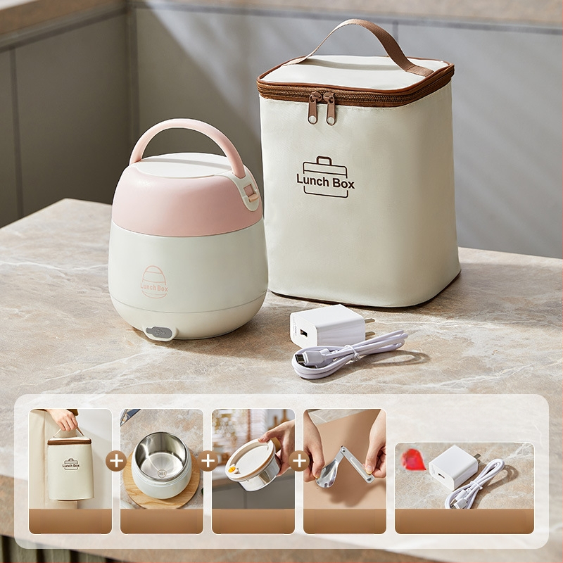 Cutie electrică pentru prânz cu încălzire fără apă, recipient interior din oțel inoxidabil 304, 20W, 220V, USB sau alimentare de mașină, păstrează caldă când este conectată