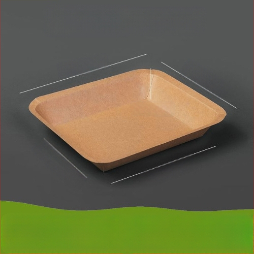 Vienkartinė kraftpopierio kvadratinė lėkštė užkandžiams, vienkartiniam naudojimui, pritaikoma, nebiodegraduojanti