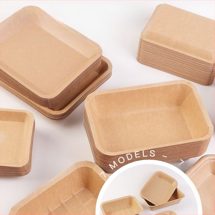 Vienkartinė kraftpopierio kvadratinė lėkštė užkandžiams, vienkartiniam naudojimui, pritaikoma, nebiodegraduojanti
