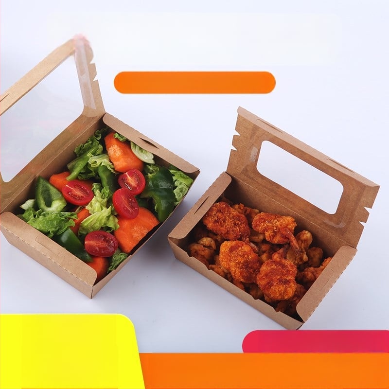 Cutie de masă din hârtie kraft, cu o fereastră, pentru takeout, potrivită pentru sushi și salată de fructe (material: hârtie; fereastră: una; cuptor cu microunde: Nu; imprimare logo: Da)