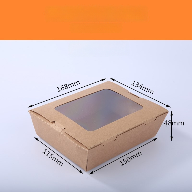 Cutie de masă din hârtie kraft, cu o fereastră, pentru takeout, potrivită pentru sushi și salată de fructe (material: hârtie; fereastră: una; cuptor cu microunde: Nu; imprimare logo: Da)