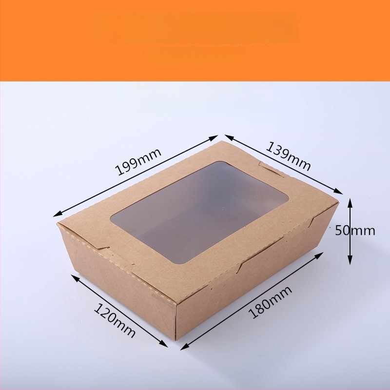 Cutie de masă din hârtie kraft, cu o fereastră, pentru takeout, potrivită pentru sushi și salată de fructe (material: hârtie; fereastră: una; cuptor cu microunde: Nu; imprimare logo: Da)