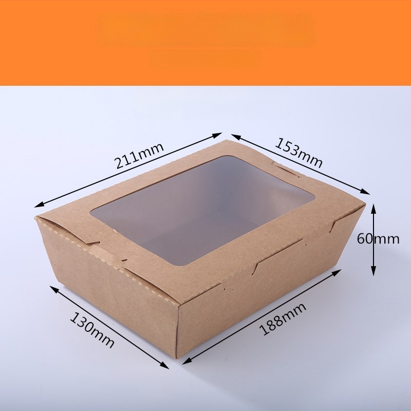 Cutie de masă din hârtie kraft, cu o fereastră, pentru takeout, potrivită pentru sushi și salată de fructe (material: hârtie; fereastră: una; cuptor cu microunde: Nu; imprimare logo: Da)
