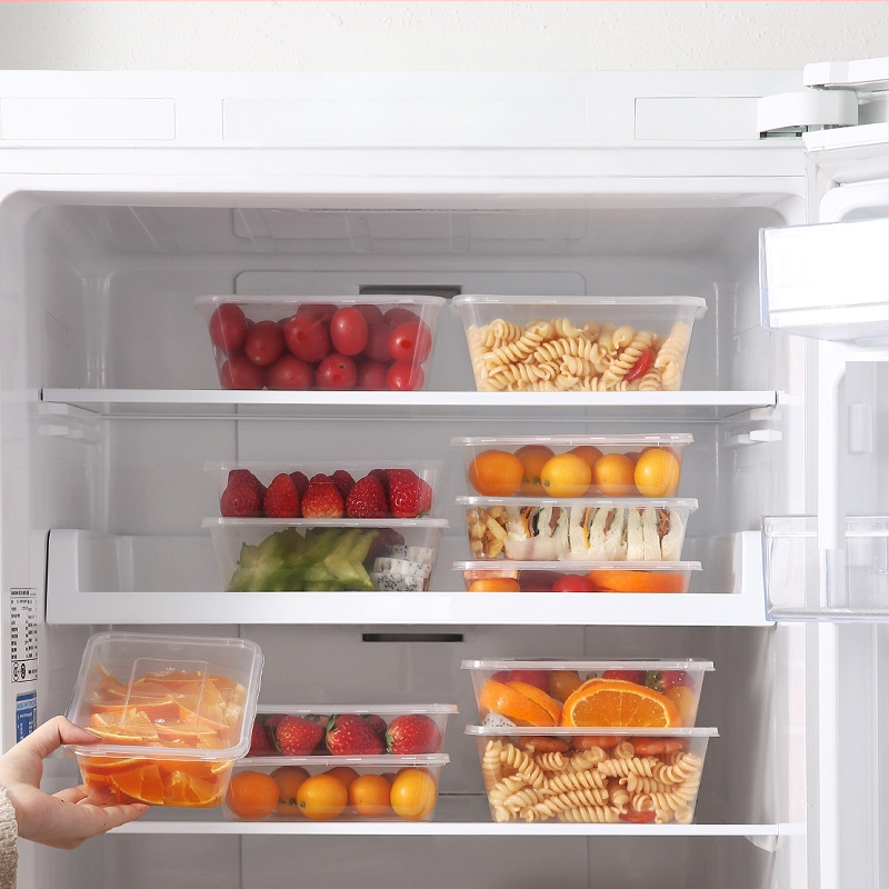 Cutie de prânz din plastic, o singură utilizare, cu capac, design îngroșat, corp transparent, potrivită pentru microunde, 50 seturi într-un ambalaj