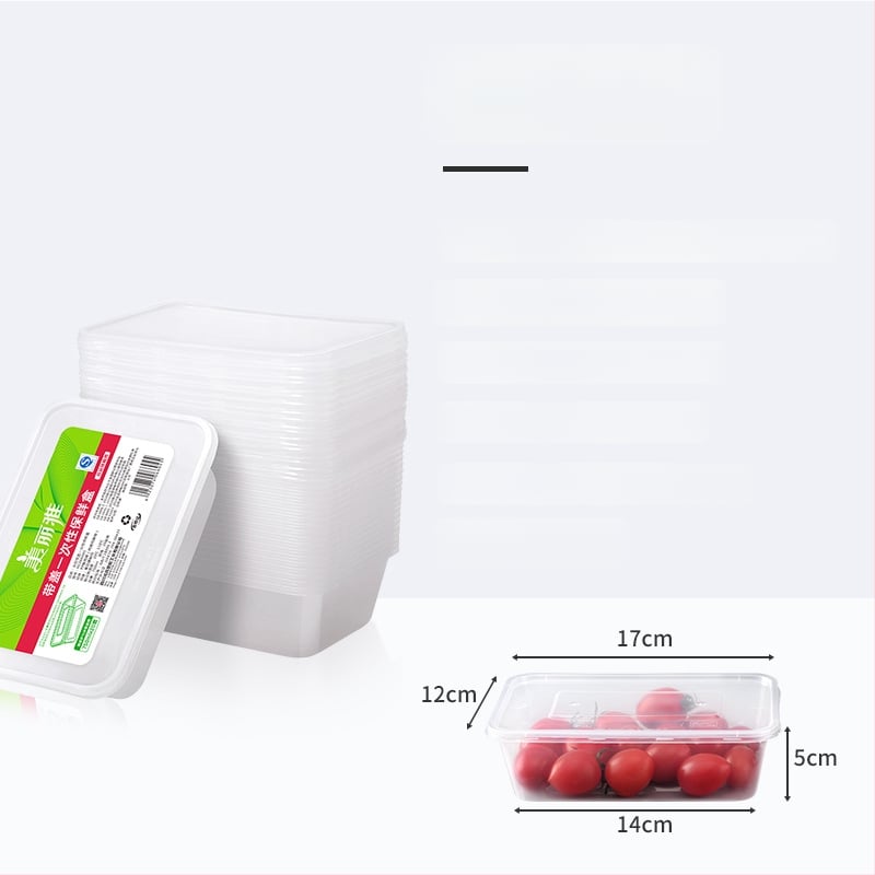 Cutie de prânz din plastic, o singură utilizare, cu capac, design îngroșat, corp transparent, potrivită pentru microunde, 50 seturi într-un ambalaj