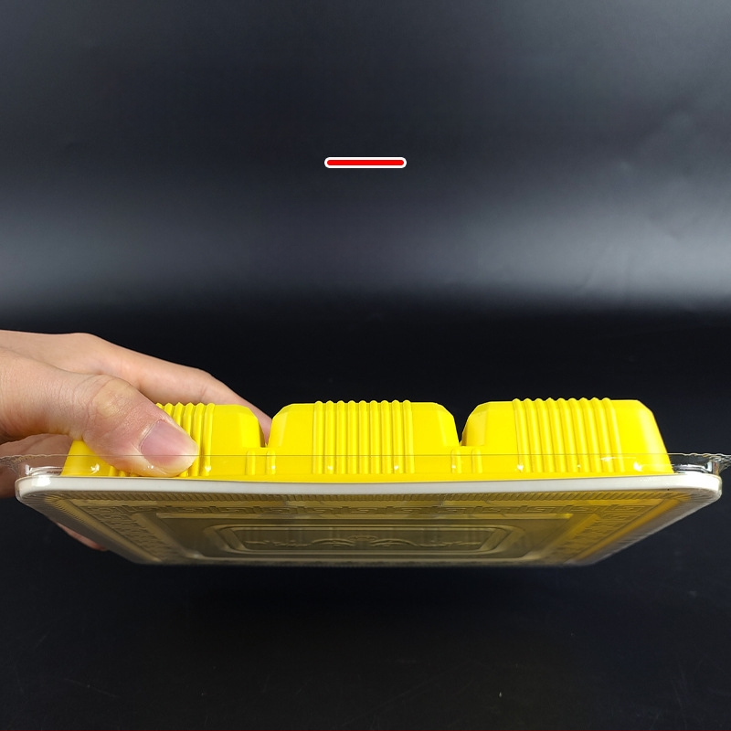 Cutie de unică folosință pentru dumplings cu capac, cutie plastic cu compartimente pentru dumplings crude și fierte (PP de calitate alimentară; nu este potrivită pentru microunde; nu este biodegradabilă)