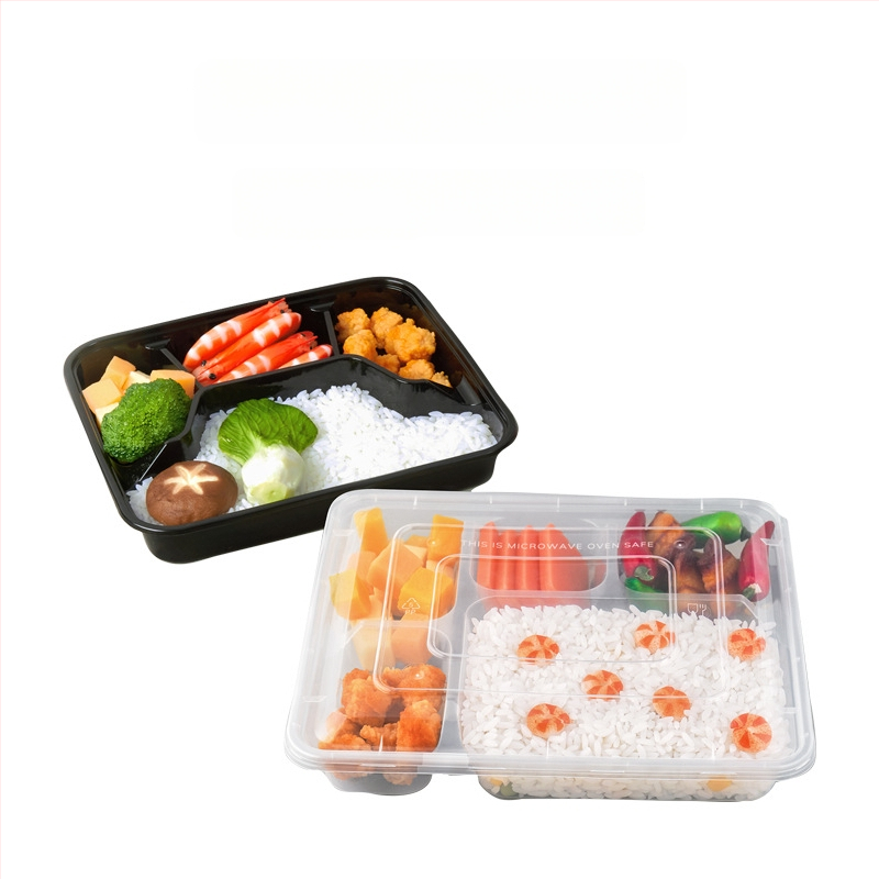 Cutie de masă de unică folosință cu patru sau cinci compartimente, capac, din plastic, rezistentă la microunde, biodegradabilă