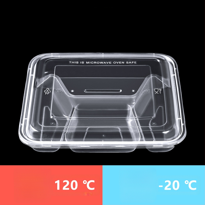 Cutie de masă de unică folosință cu patru sau cinci compartimente, capac, din plastic, rezistentă la microunde, biodegradabilă