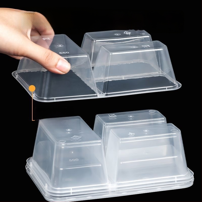 Cutie de unică folosință pentru takeaway cu trei compartimente, material PP, compatibilă cu cuptorul cu microunde, personalizabilă cu imprimare a logo-ului