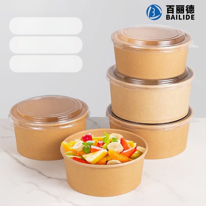 Cutie de prânz din hârtie Kraft, cu bol rotund, capac îngroșat, rezistentă la temperaturi înalte, de calitate alimentară