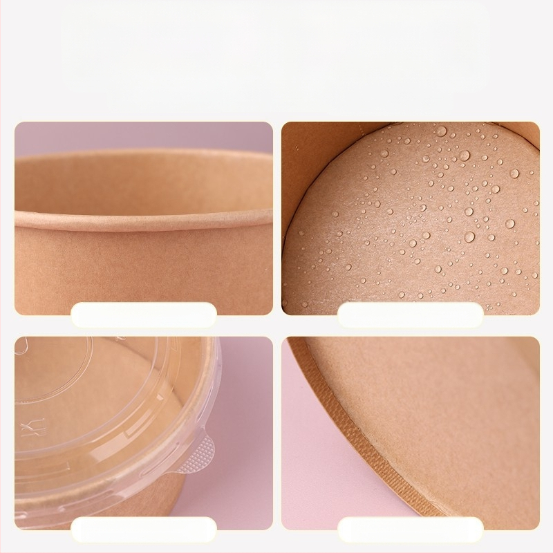 Cutie de prânz din hârtie Kraft, cu bol rotund, capac îngroșat, rezistentă la temperaturi înalte, de calitate alimentară