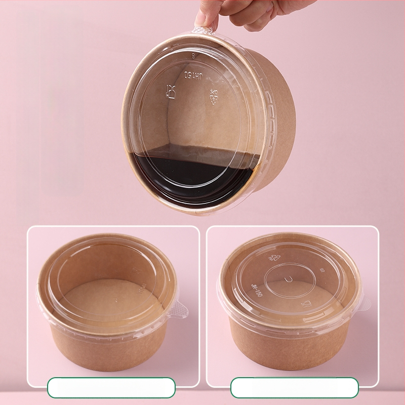 Cutie de prânz din hârtie Kraft, cu bol rotund, capac îngroșat, rezistentă la temperaturi înalte, de calitate alimentară