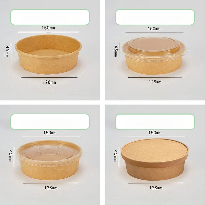 Cutie de prânz din hârtie Kraft, cu bol rotund, capac îngroșat, rezistentă la temperaturi înalte, de calitate alimentară