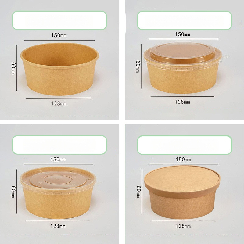 Cutie de prânz din hârtie Kraft, cu bol rotund, capac îngroșat, rezistentă la temperaturi înalte, de calitate alimentară