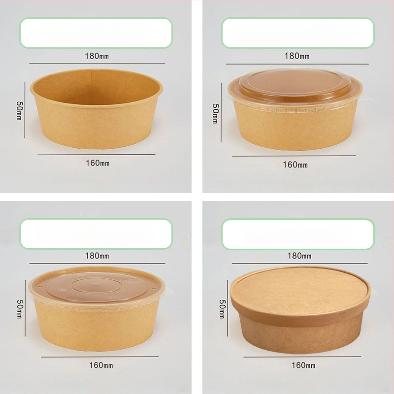 Cutie de prânz din hârtie Kraft, cu bol rotund, capac îngroșat, rezistentă la temperaturi înalte, de calitate alimentară