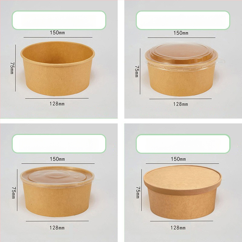 Cutie de prânz din hârtie Kraft, cu bol rotund, capac îngroșat, rezistentă la temperaturi înalte, de calitate alimentară