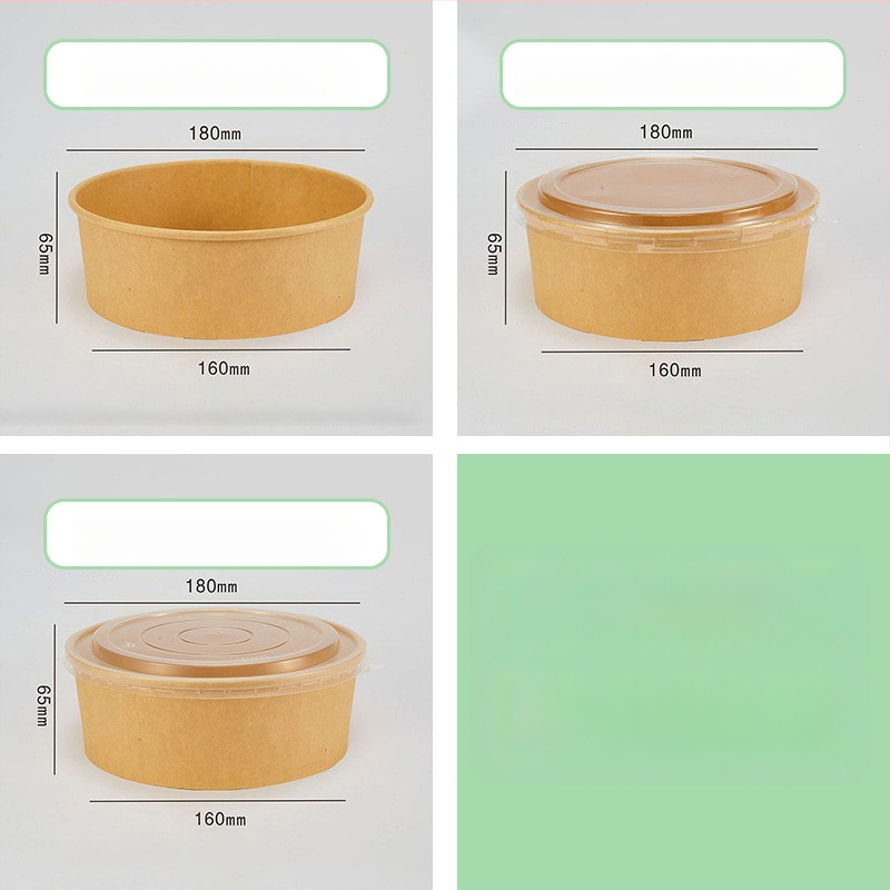 Cutie de prânz din hârtie Kraft, cu bol rotund, capac îngroșat, rezistentă la temperaturi înalte, de calitate alimentară