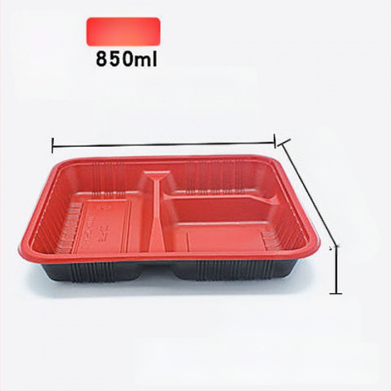 Cutie de prânz de unică folosință, din plastic, compartimentată, dreptunghiulară, cu capac pentru luat la pachet