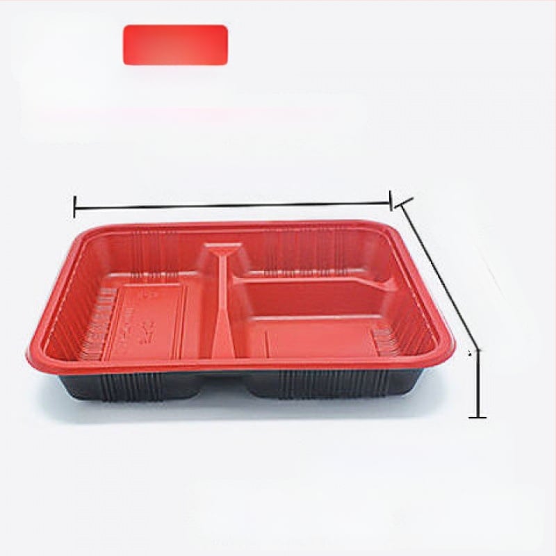 Cutie de prânz de unică folosință, din plastic, compartimentată, dreptunghiulară, cu capac pentru luat la pachet