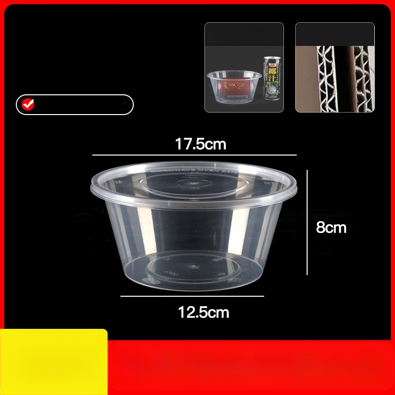 Cutie de prânz din plastic, de unică folosință, cu capac, cu container dreptunghiular și bol rotund pentru take-away