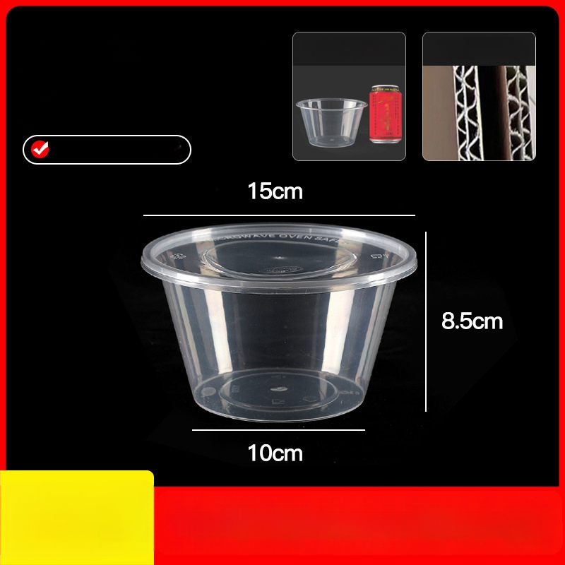 Cutie de prânz din plastic, de unică folosință, cu capac, cu container dreptunghiular și bol rotund pentru take-away